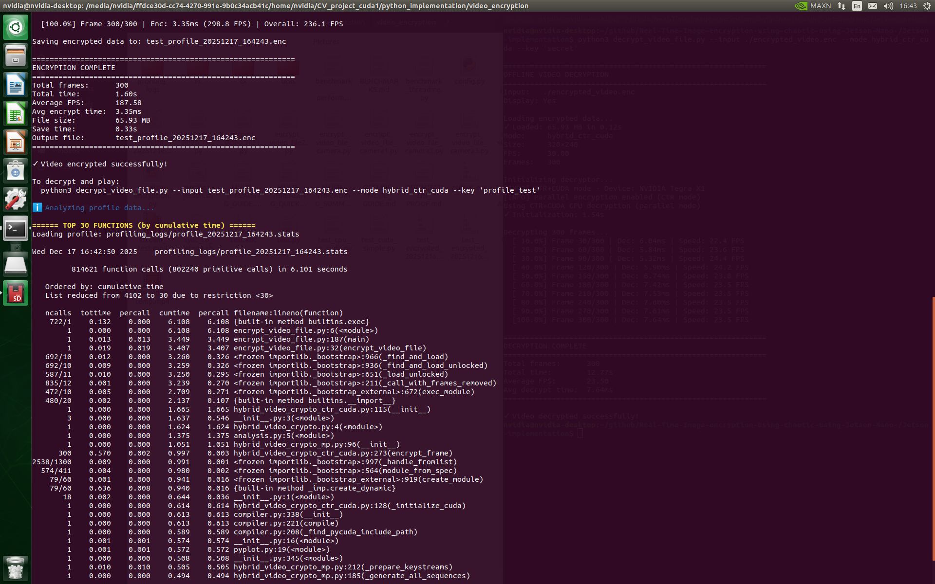 cProfile timing output for the video encryption code