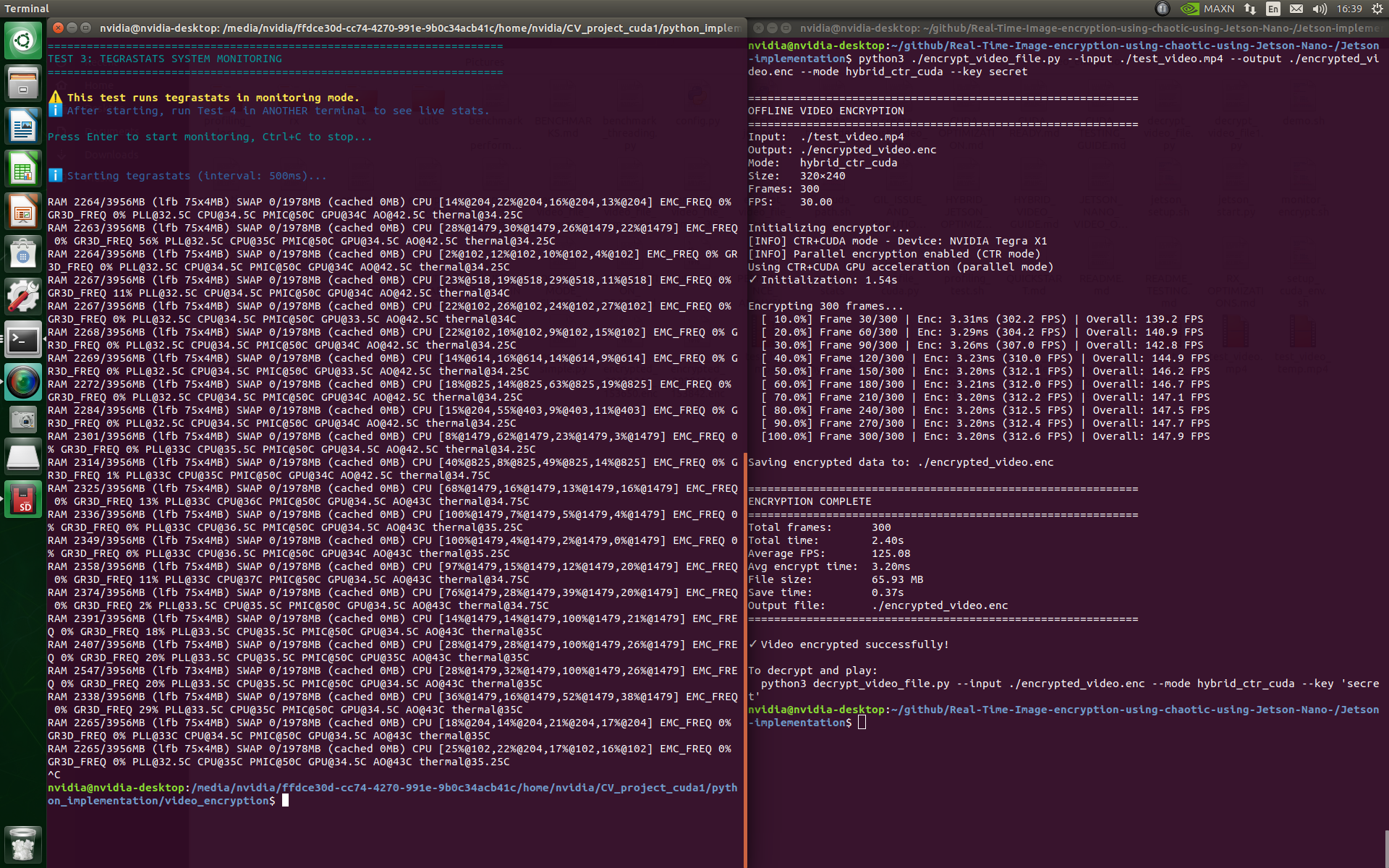 Jetson Nano encryption benchmark with tegrastats output